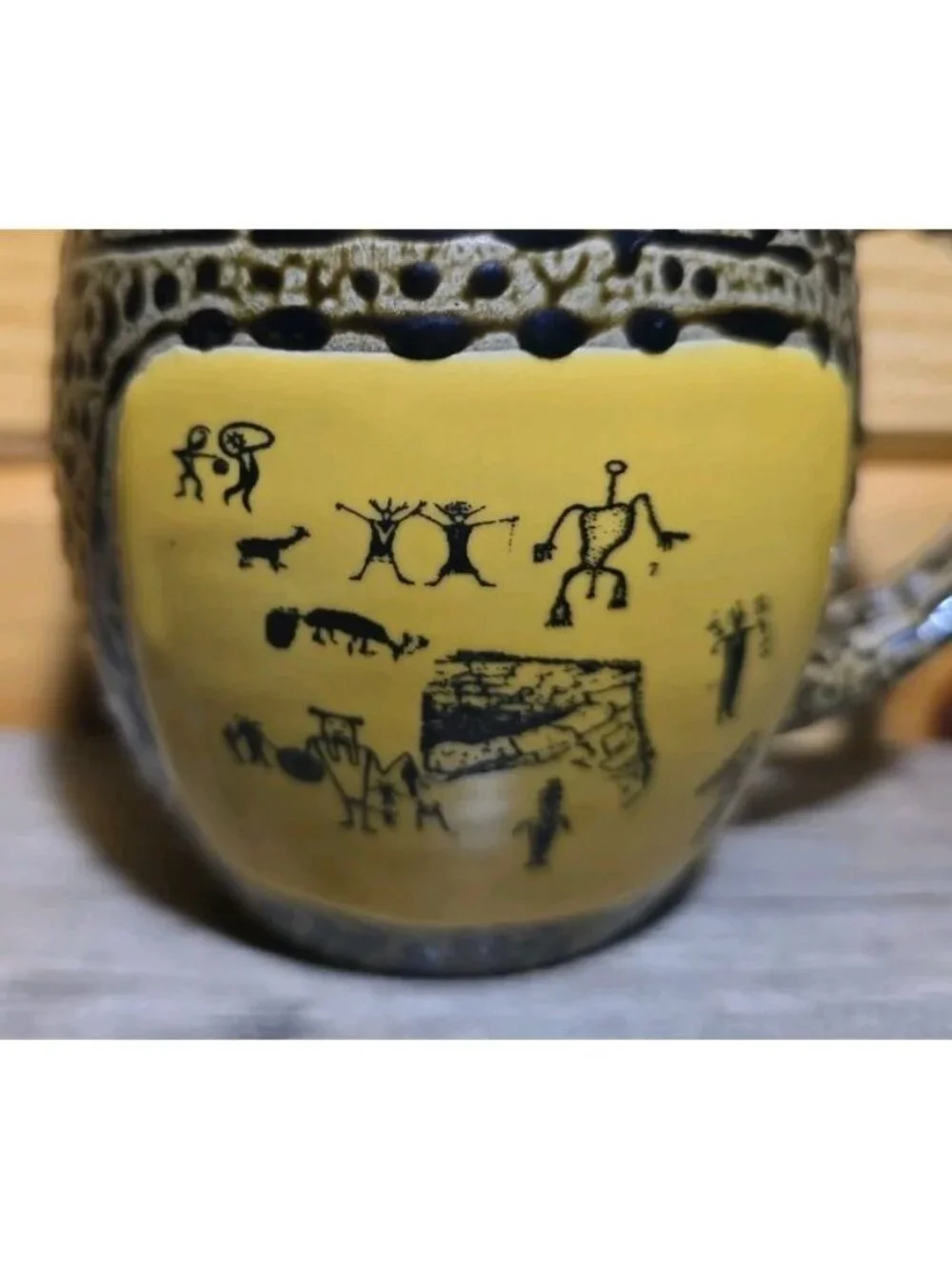 Tribal Mug By Always Azul Pottery Colorado USA Dark Yellow & Black Texture Handm